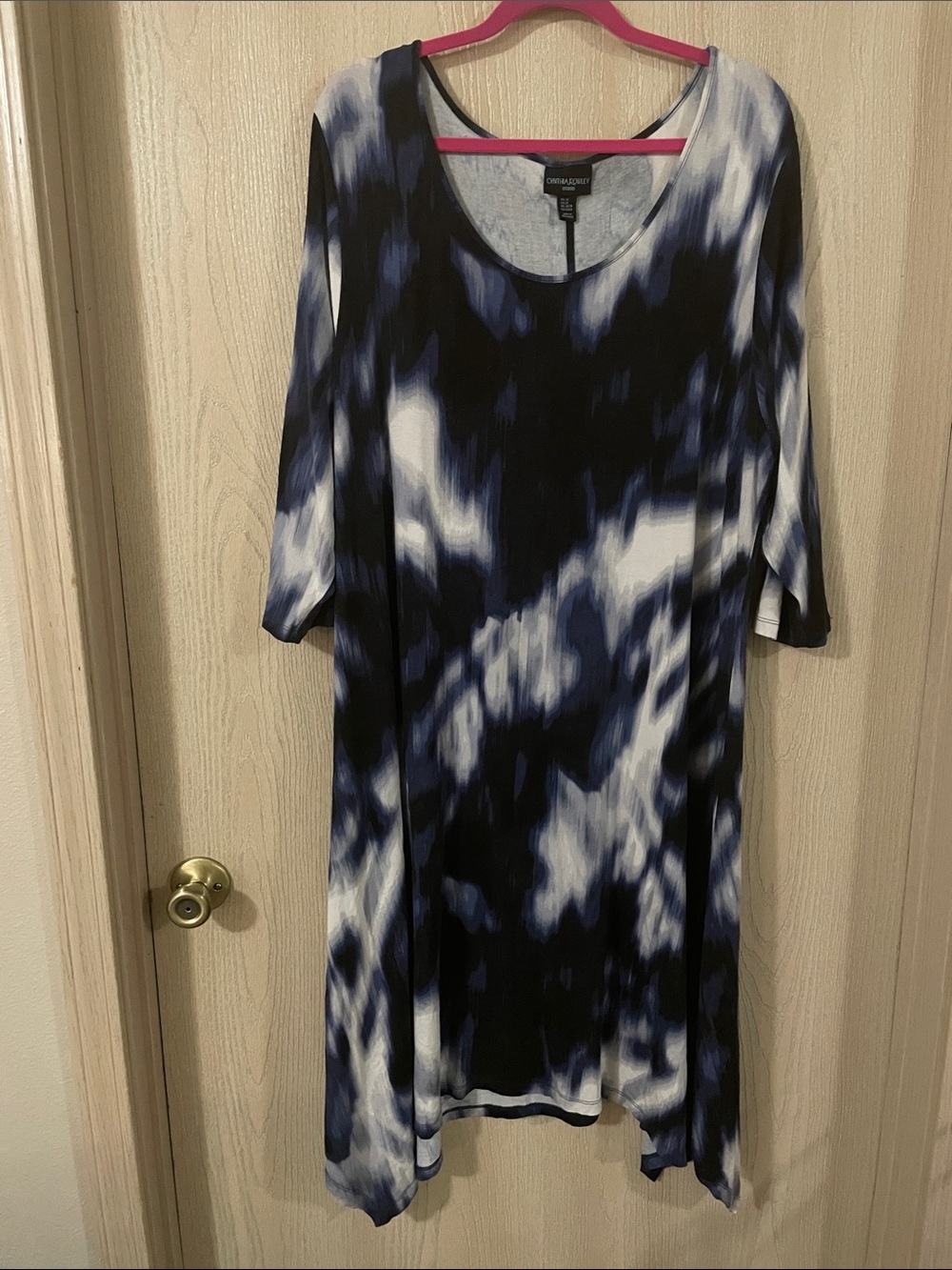 Cynthia Rowley Navy & White Tie-Dye Long Sleeve Shift Dress